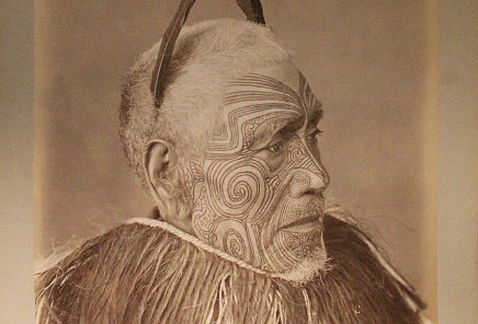 Photo of traditional ta moko tattoo on Maori chief
